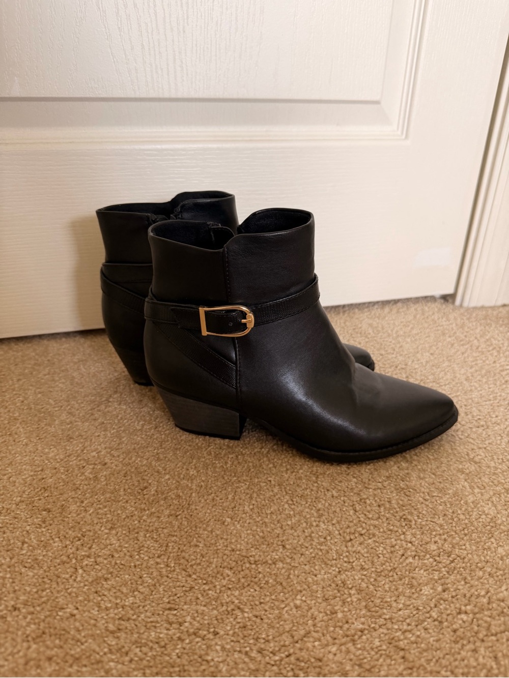 Life Stride Black Ankle Booties with Gold Buckle